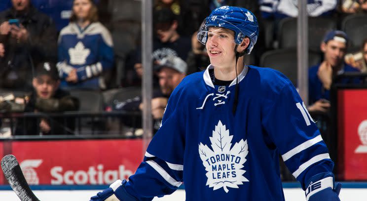 Mitch Marner assisted on the 41st goal of his rookie season as a Maple Leaf against the Nashville Predators, breaking a franchise record dating back to 1944. (Getty Images)