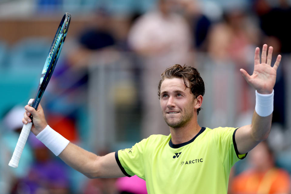 Casper Ruud, pictured here after his win over Francisco Cerundolo at the Miami Open.