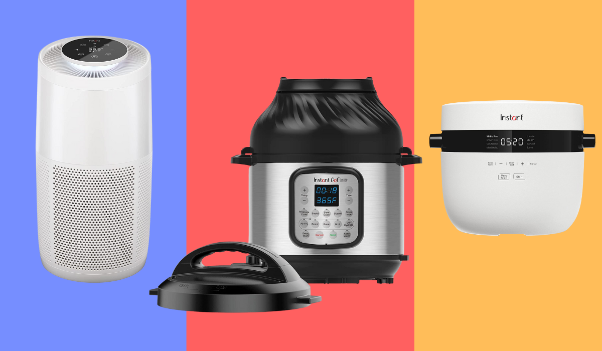 air purifier, Instant pot with lid, and rice cooker