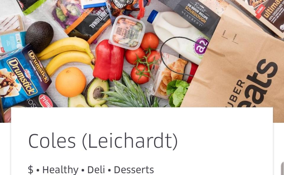 Coles Leichhardt on Uber Eats. (Yahoo Finance screenshot)