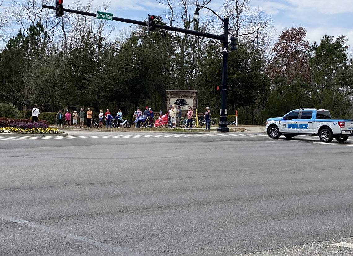 Roads were closed at Coventry Parkway and Farrow Parkway in Myrtle Beach as Donald Trump’s motorcade rolled through Myrtle Beach. Protesters were also outside along the roadway. 