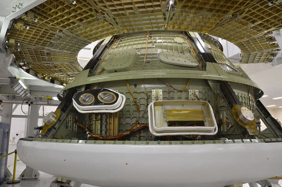 Ground test version of the Orion multi-purpose crew vehicle (MPCV) inside the Operations and Checkout (O&C) building at NASA’s Kennedy Space Center in Florida. The capsule is being used to ready the facility for the arrival of the first MPCV th