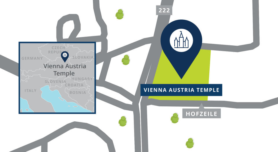 A map of the Vienna Austria Temple site location places the nation’s first Latter-day Saint temple at Silbergasse 2 in Vienna.