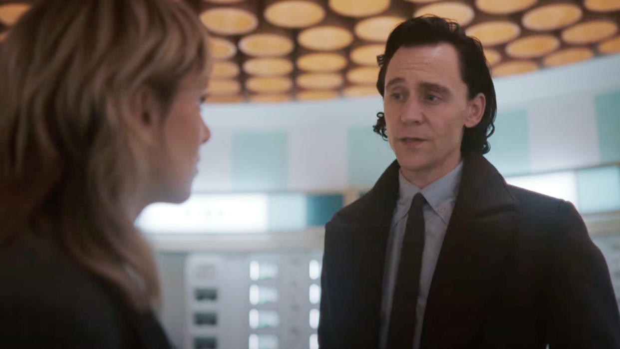  (L, R) Sophia di Martino as Sylvie and Tom Hiddleston as Loki in Loki season 2 