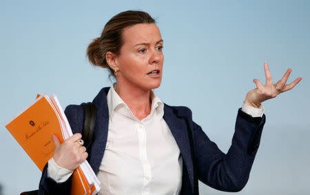 Italy's Health Minister Beatrice Lorenzin gestures during a news conference at the end of a cabinet meeting in Rome, Italy, February 28, 2014. REUTERS/Remo Casilli/File Photo