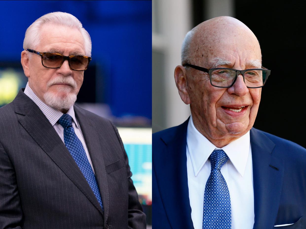 Composite image of the actor Brian Cox as Logan Roy (Left) and Rupert Murdoch (Right)