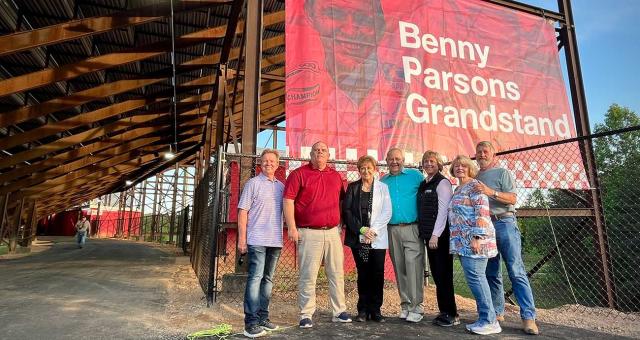 The Parsons family ahead of the newly christened Benny Parsons Grandstand at North Wilkesboro Speedway
