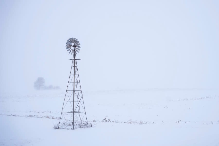 A windmill is seen near Merrill, Iowa, on Friday, Jan. 12, 2024. (AP Photo/Carolyn Kaster)