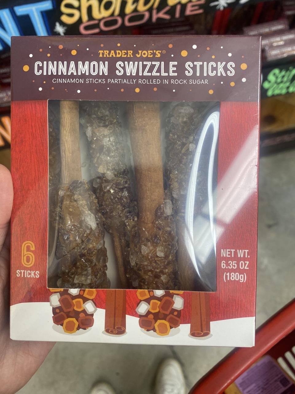 a box of six cinnamon swizzle sticks