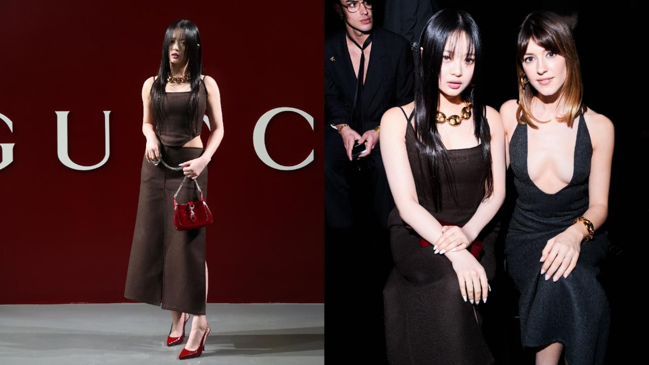 NewJeans Hanni 出席GUCCI 2024秋冬女裝大秀 迷人腰線超性感。圖片來源:GUCCI提供