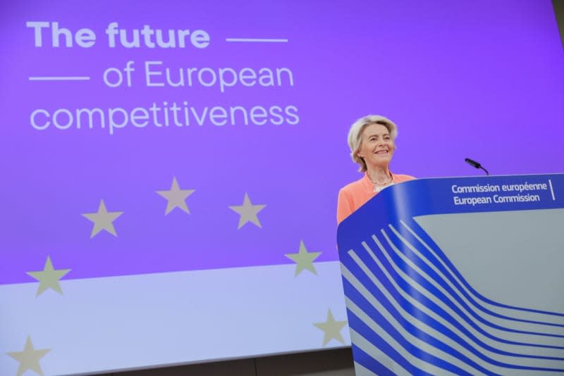 Ursula von der Leyen, President of the European Commission, gives a press conference on the report of the future of European competitiveness. Christophe Licoppe/European Commission/dpa