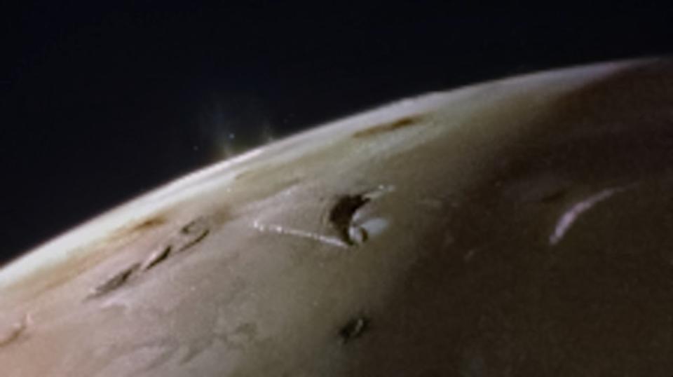 On Feb. 3, the #JunoMission captured two volcanic plumes rising above Jupiter's moon Io – either two vents from one giant volcano, or two volcanoes near each other. The team will be analyzing this against additional data from Juno and other missions to get a better understanding.