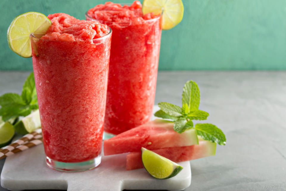 2 glasses of watermelon-lime slushie