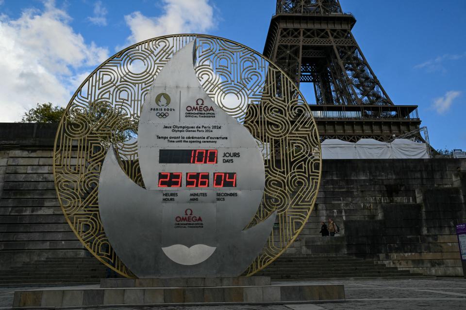 A countdown clock for the 2024 Paris Olympic Games.