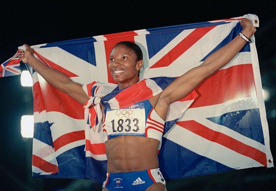 Denise Lewis of Great Britain celebrates winning the gold medal at the Sydney Olympics (Getty Images)