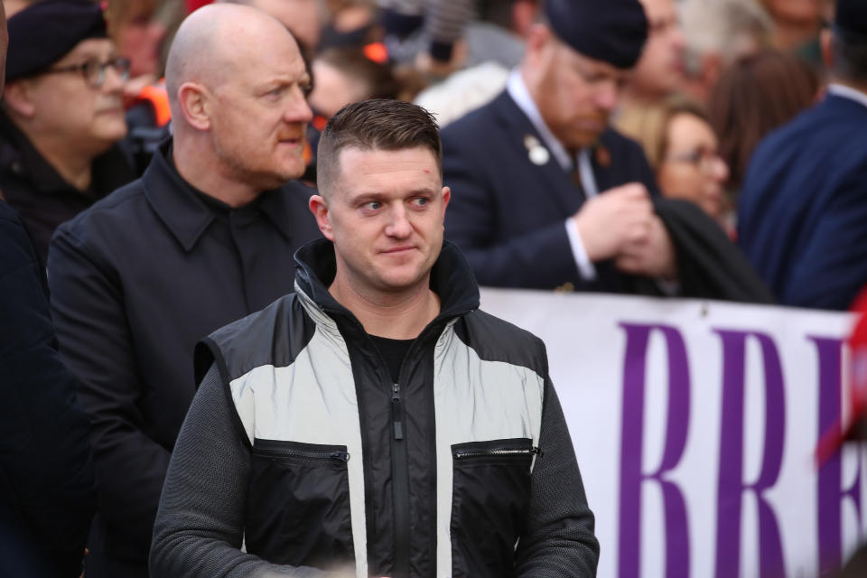 EDL founder Tommy Robinson leads Brexit supporters at the 