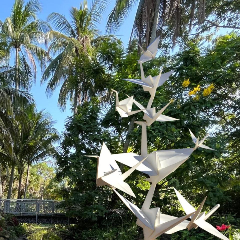 One of the 20 sculptures in the "Origami in the Garden' exhibition, "Rising Cranes" will be on display at Mounts Botanical Garden from Jan. 7 to May 12.