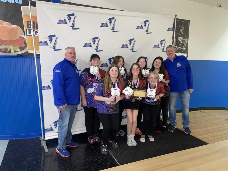 Fairport won its third straight Section V title after winning Class A by 22 pins Wednesday, Feb. 14 at ABC Gates Bowl in North Gates. The Red Raiders' bowlers are: Anna Lago, Allison Haak, Haley Majewski, Alivia Kappen, Rainah Roos, Cam Hyman and Stella White.