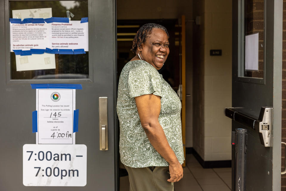 Angela Wingfield, poll manager at Corley Elementary School, in Buford, Ga., on May 24, 2022. (Lynsey Weatherspoon for NBC News)