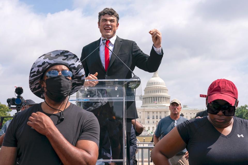 Joe Kent, a congressional candidate from Washington state, in front of the US Capitol