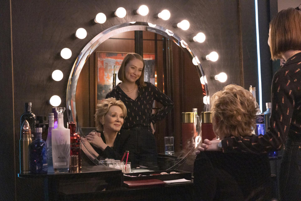 This image released by HBO Max shows Jean Smart, left, and Hannah Eindbinder in a scene from 'Hacks." (Karen Ballard/HBO Max via AP)