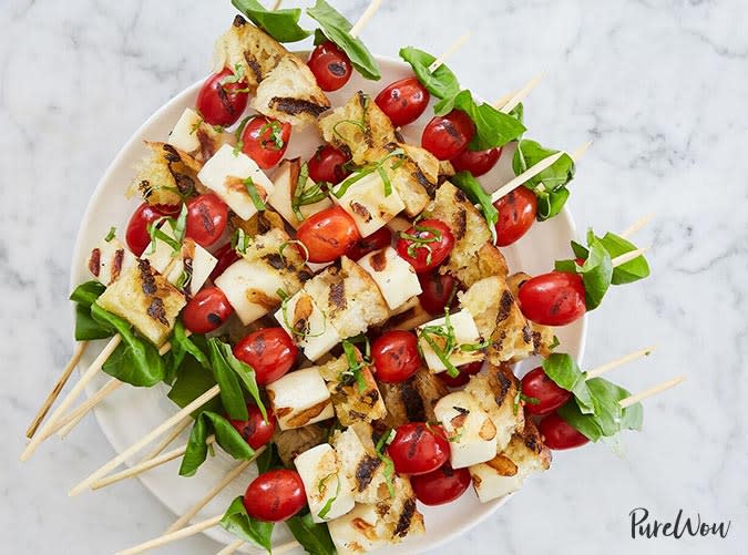 Grilled Caprese Skewers with Halloumi and Sourdough