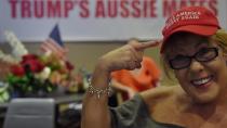 A Donald Trump supporter gestures at an election gathering in Sydney. Photo: AAP