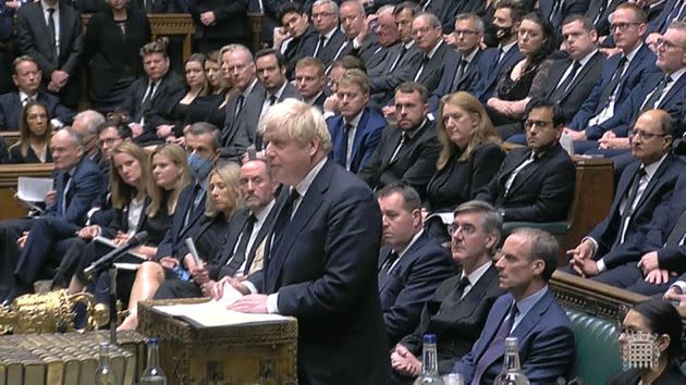 <strong> Boris Johnson speaks in the chamber of the House of Commons on Monday.</strong> (Photo: House of Commons via PA Wire/PA Images)