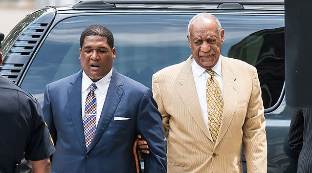 Bill Cosby appeared to be emotional when he arrived at court. Source: Getty.