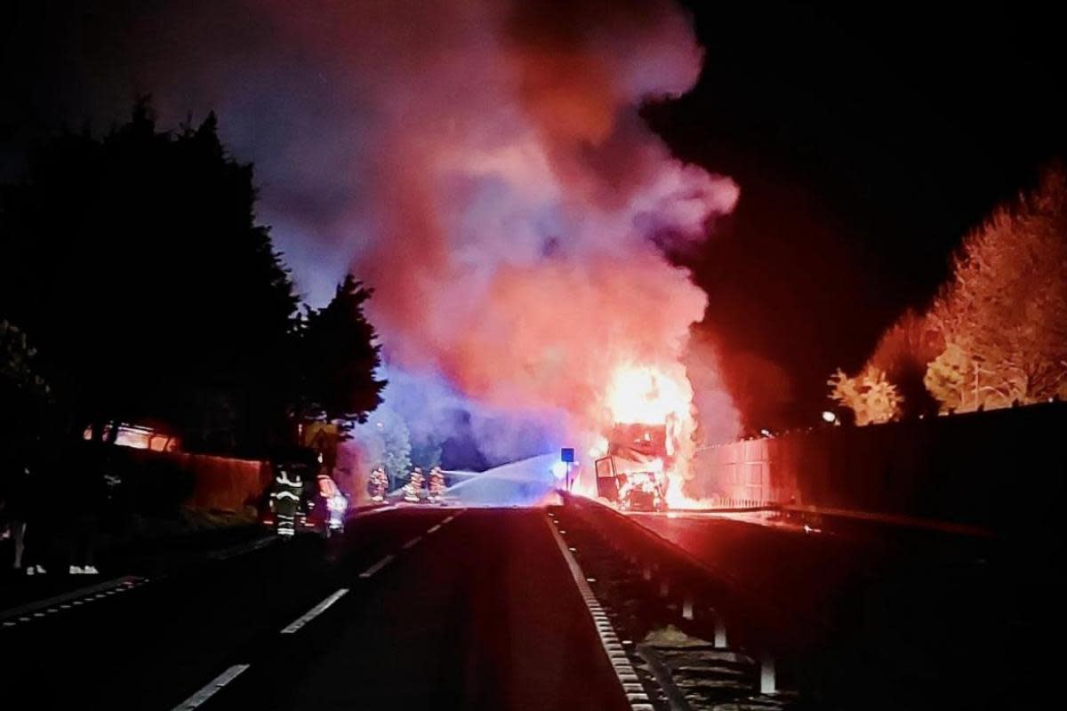 Firefighters 'battled flames for hours' after lorry burst into flames on A34 <i>(Image: National Highways)</i>