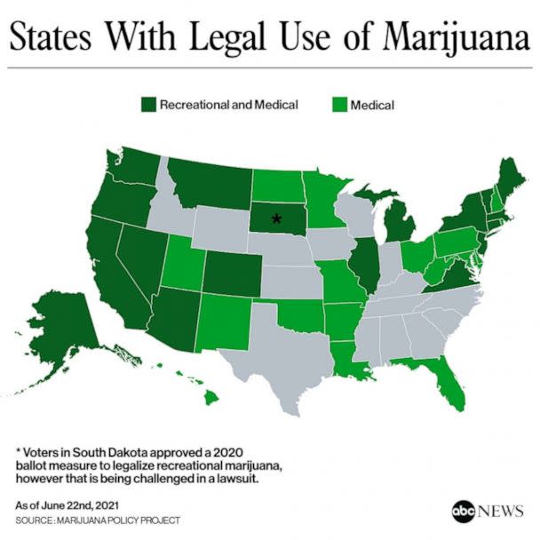 PHOTO: States With Legal Use of Marijuana (ABC News Photo Illustration)