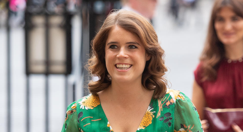 Princess Eugenie (pictured in 2019) usually wears her hair curly. (Getty Images)