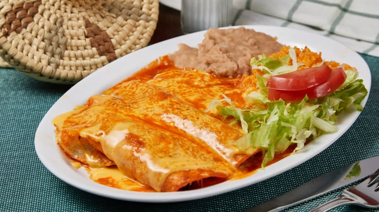 Beef enchiladas on a plate