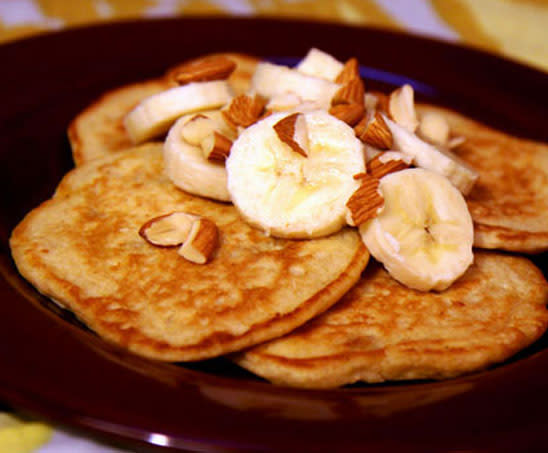 Banana Almond Oatmeal Pancakes