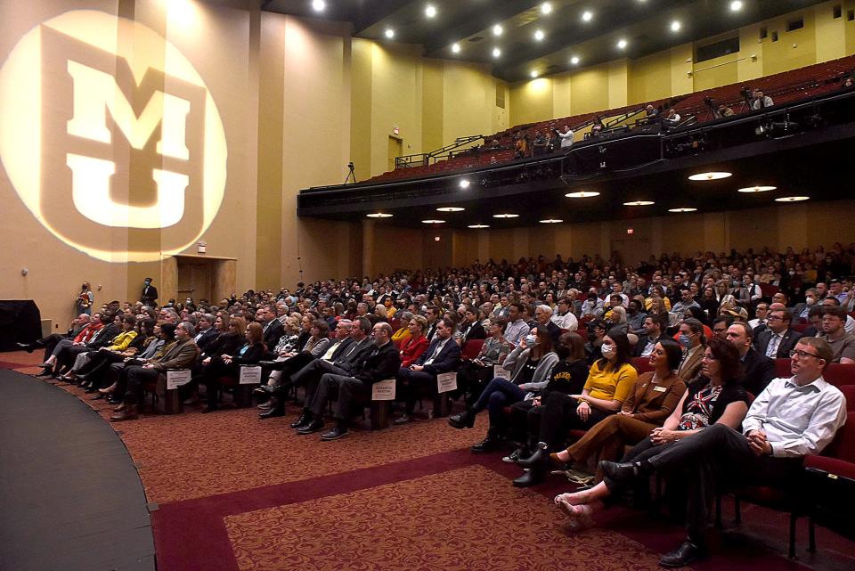 University of Missouri System President Mun Choi gives his State of the University 2022 address on Tuesday at Jesse Auditorium.