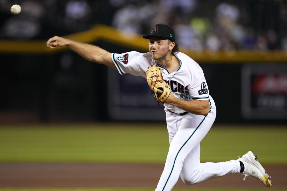 Arizona Diamondbacks starting pitcher Brandon Pfaadt throws against the Colorado Rockies during the first inning of a baseball game, Tuesday, Sept. 5, 2023, in Phoenix. (AP Photo/Matt York)