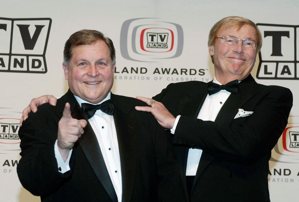 <p>Burt Ward (l) and Adam West of “Batman” attend the 4th annual TV Land Awards held at the Barker Hangar in Santa Monica, Calif., on March 19, 2006. (Photo: Phil McCarten/Reuters) </p>