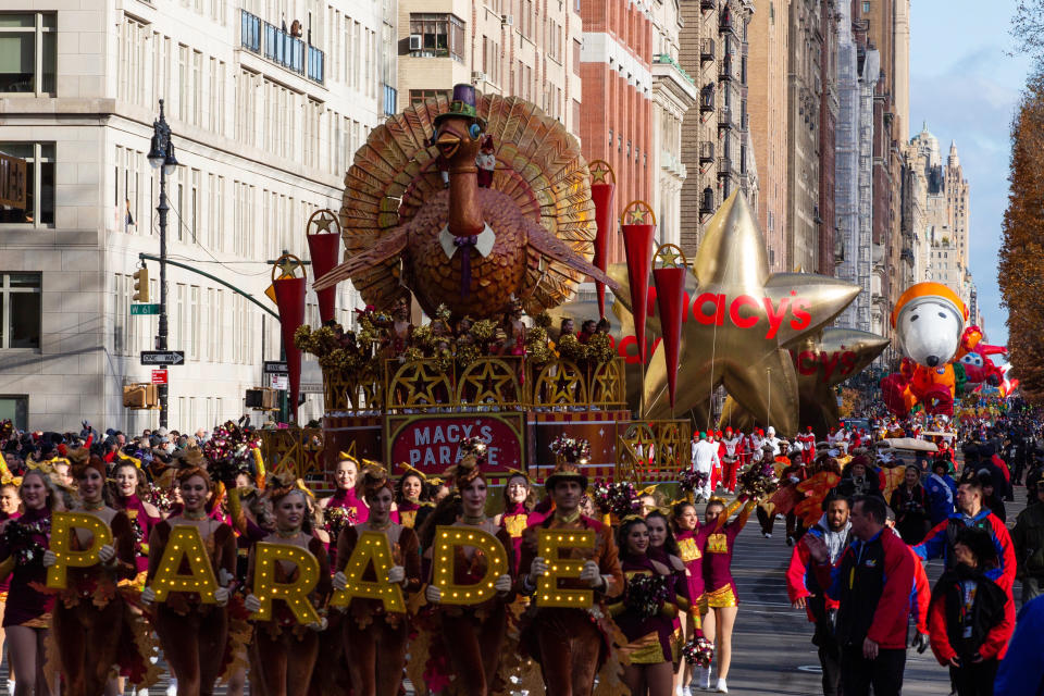 Participates make their way down New York's Central Park West during the Macy's Thanksgiving Day Parade, Thursday, Nov. 28, 2019, in New York. (AP Photo/Eduardo Munoz Alvarez)