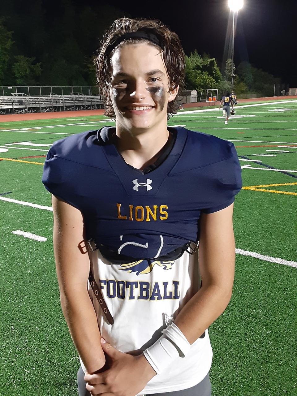 New Hope-Solebury quarterback Julian Estes ran for a pair of touchdowns and threw another one to lead the Lions over George School, 35-8, on Friday, Sept. 1, 2023.