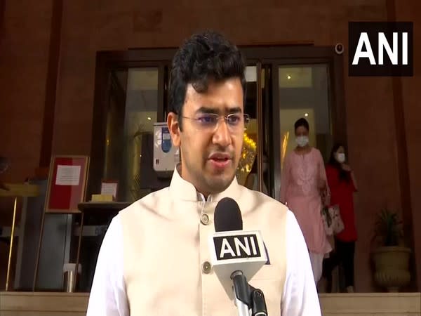 BJP MP Tejasvi Surya speaking to ANI. (Photo/ANI)