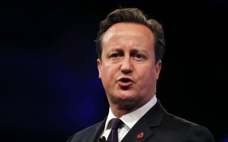 Britain's Prime Minister David Cameron speaks at the Confederation of British Industry (CBI) annual conference in London November 10, 2014. REUTERS/Suzanne Plunkett