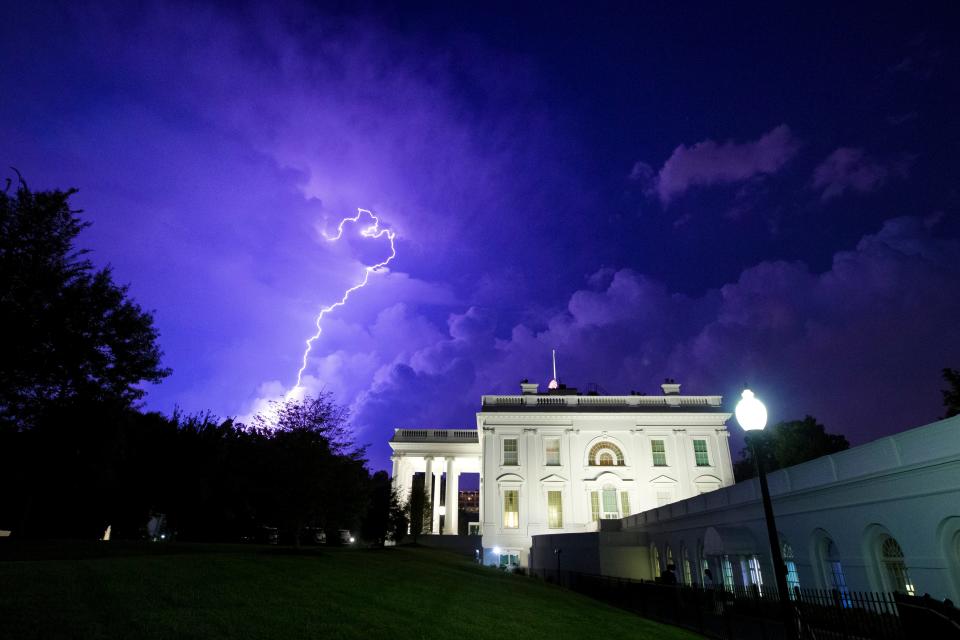 Lightning strikes the White House grounds on Aug. 6, 2019.