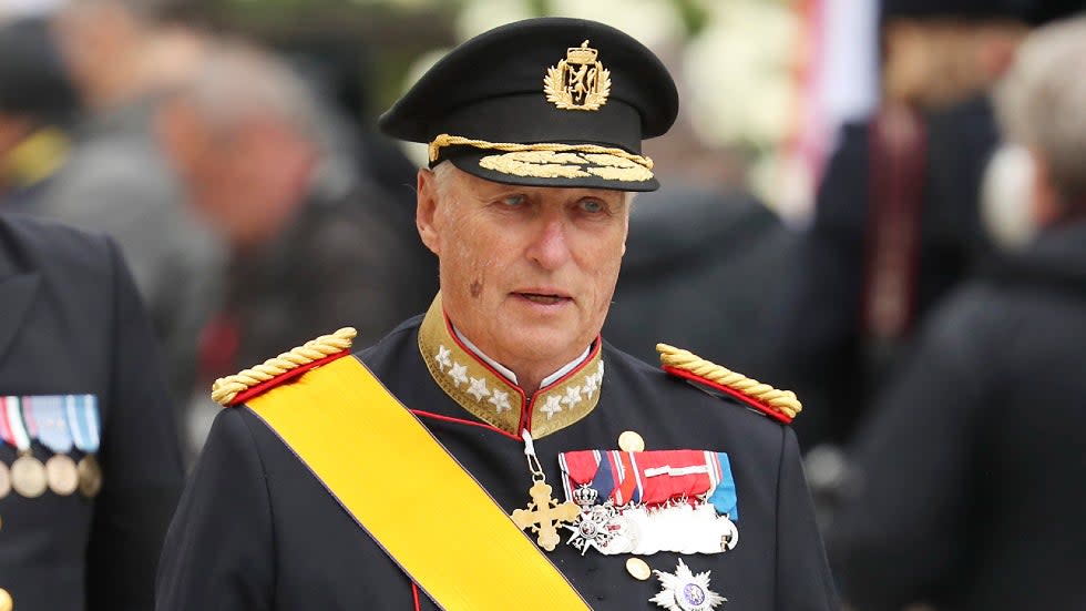 King Harald V of Norway leaves the Notre Dame cathedral in 2019 after attending the funeral of the Grand Duke Jean of Luxembourg