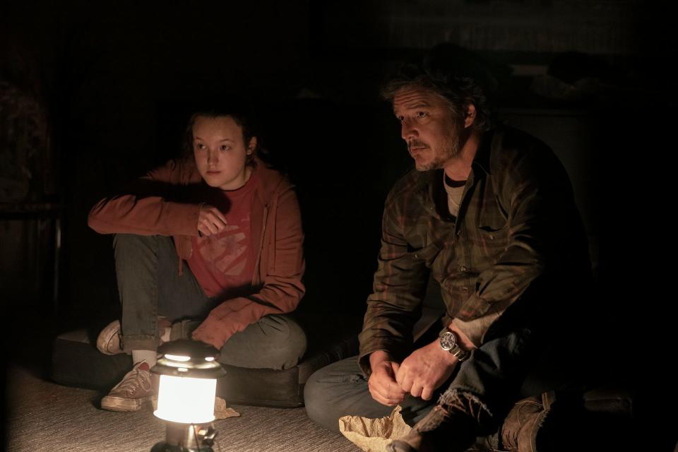 Bella Ramsey as Ellie and Pedro Pascal as Joel in "The Last of Us."