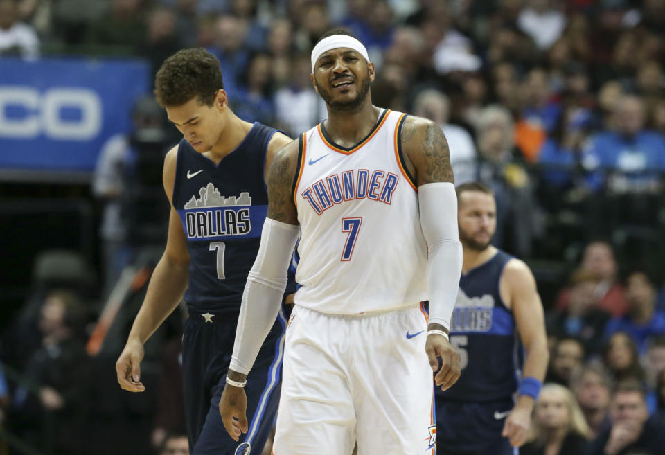 Carmelo Anthony met another disappointment at the rim in Mexico City on Thursday. (AP file photo)