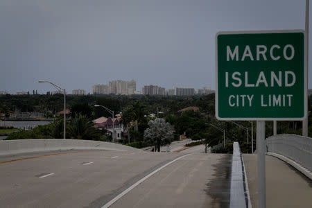 The skyline of hotels and condominiums is seen as Hurricane Irma approached Marco Island, Florida, U.S., September 9, 2017. Picture taken September 9, 2017. REUTERS/Bryan Woolston