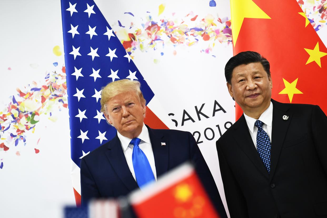 Chinese President Xi Jinping (R) and US President Donald Trump attend their bilateral meeting on the sidelines of the G20 Summit in Osaka on June 29, 2019. (Photo by Brendan Smialowski / AFP)        (Photo credit should read BRENDAN SMIALOWSKI/AFP/Getty Images)