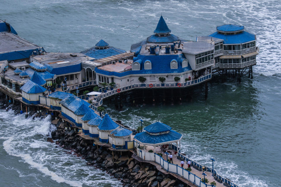 High angle view of La Rosa Nautica Restaurant in Peru. 