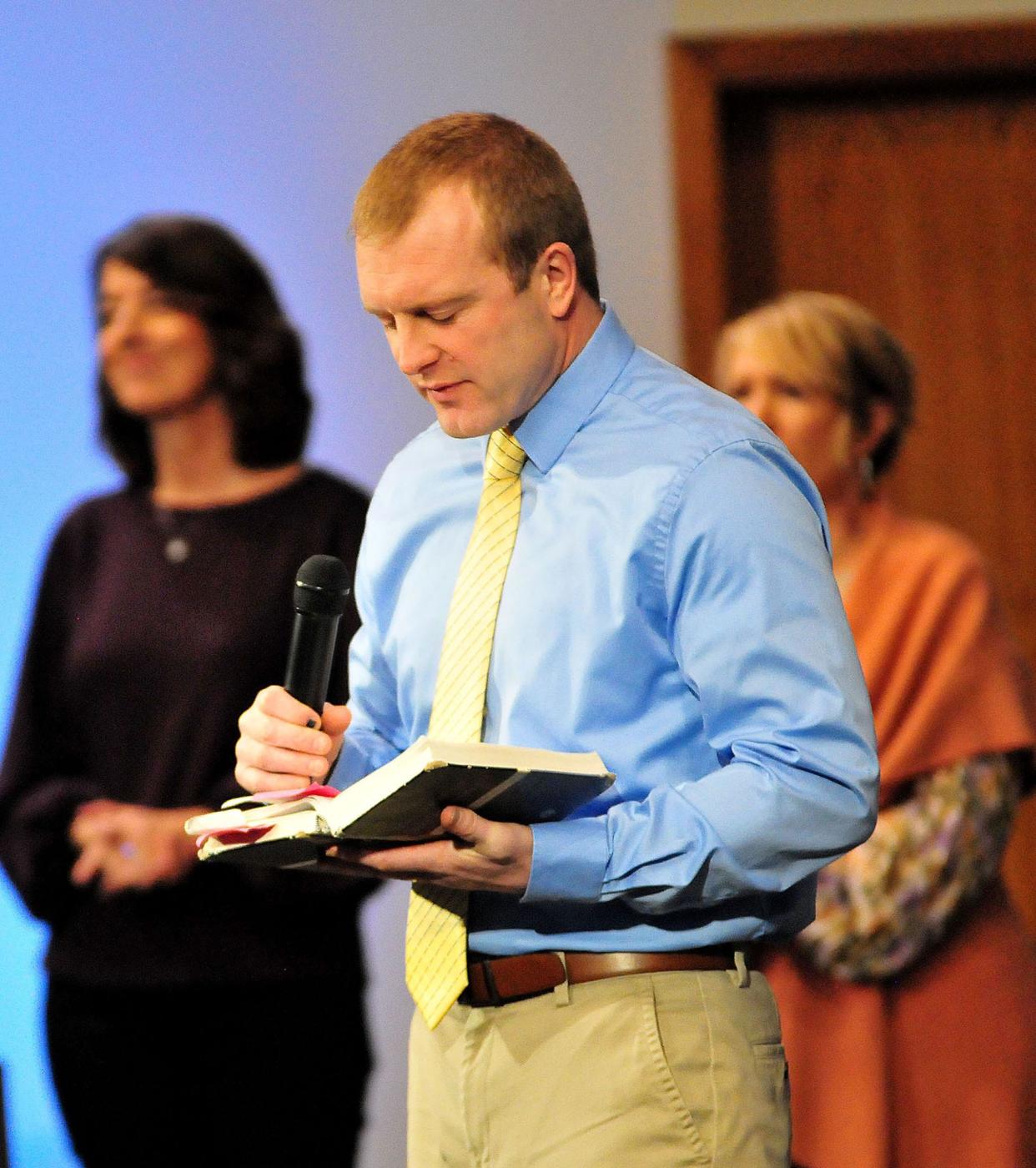 Pastor Sam Flynn of Little Flock Fellowship Church prays during a Sanctity of Human Life Sunday Community Service in January 2022.