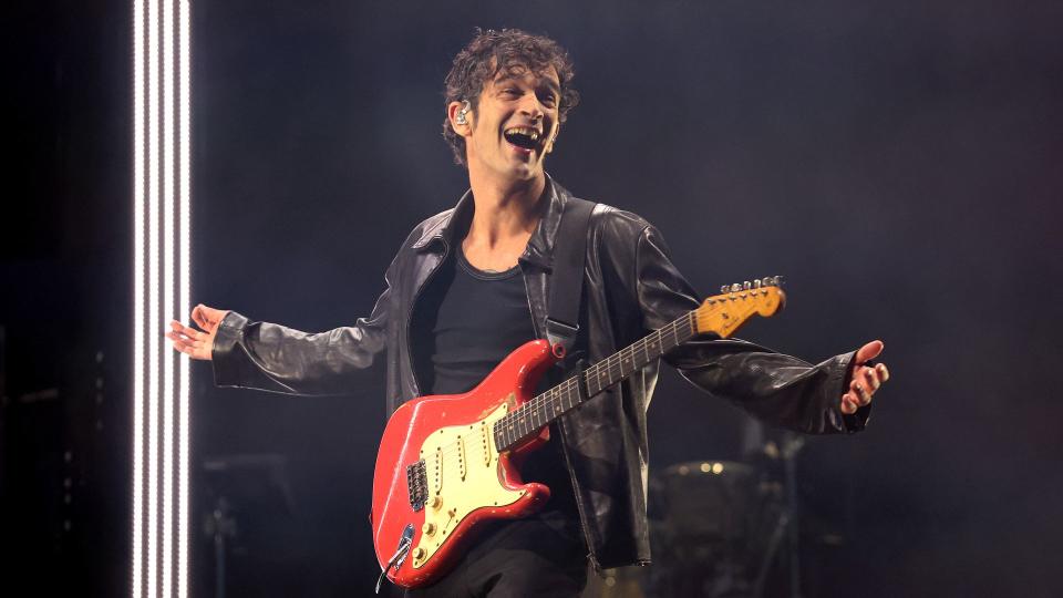 Matty Healy of The 1975 performs live on the main stage during day two of Reading Festival 2023 at Richfield Avenue
